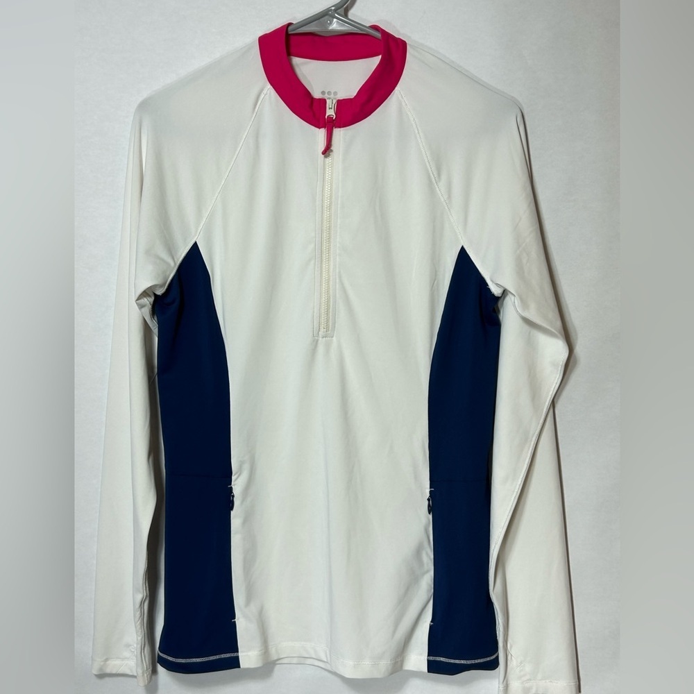 Title Nine White, Pink and Navy Utility Pullover Jacket with Zipper Size Small
